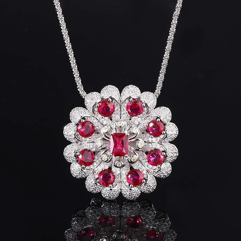 Autumn Winter New Jewelry Set Imitation Red Corundum Flower Shape High-End Light Necklace Ring Bracelet Women's Accessories D79