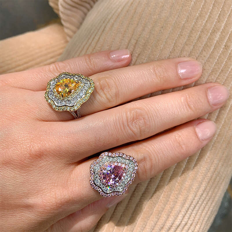 New Pink Diamond Micro Pave Pear Shape Colorful Jewelry Exaggerated Zircon Ring For Women 6Da