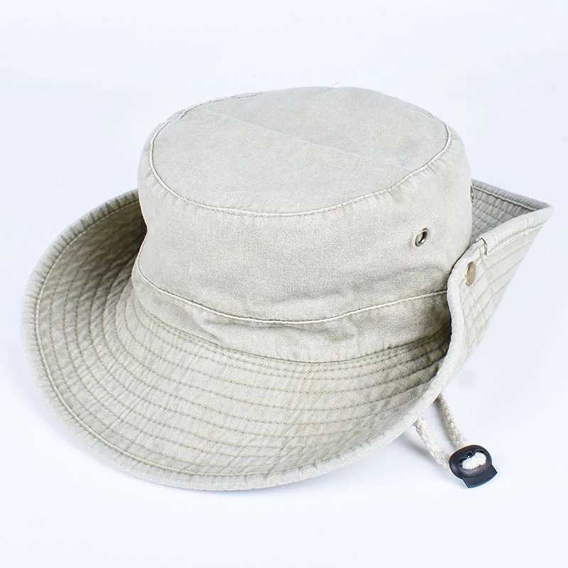 2025 Summer Bucket Hats Outdoor Sun Hat for Women Solid Cotton Wide Brim UV Protection Mens Panama Hat Beach Fisherman Fishing Cap Y250707