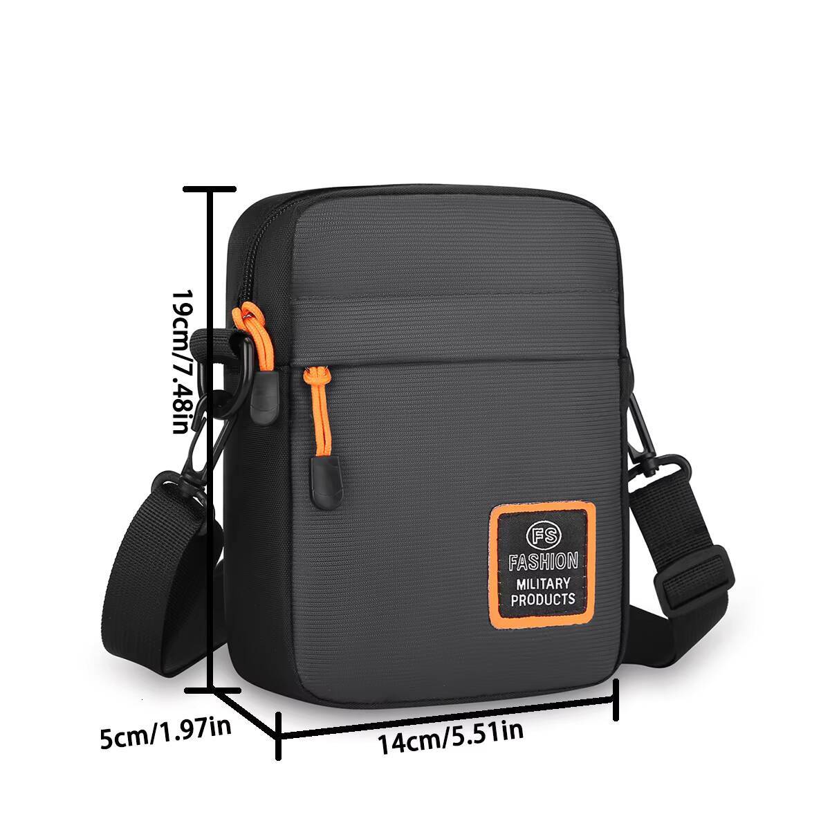 Mens Lightweight Nylon Multiple Compartments Zipper Square Adjustable Strap Crossbody Bag For Daily Use ddmynov