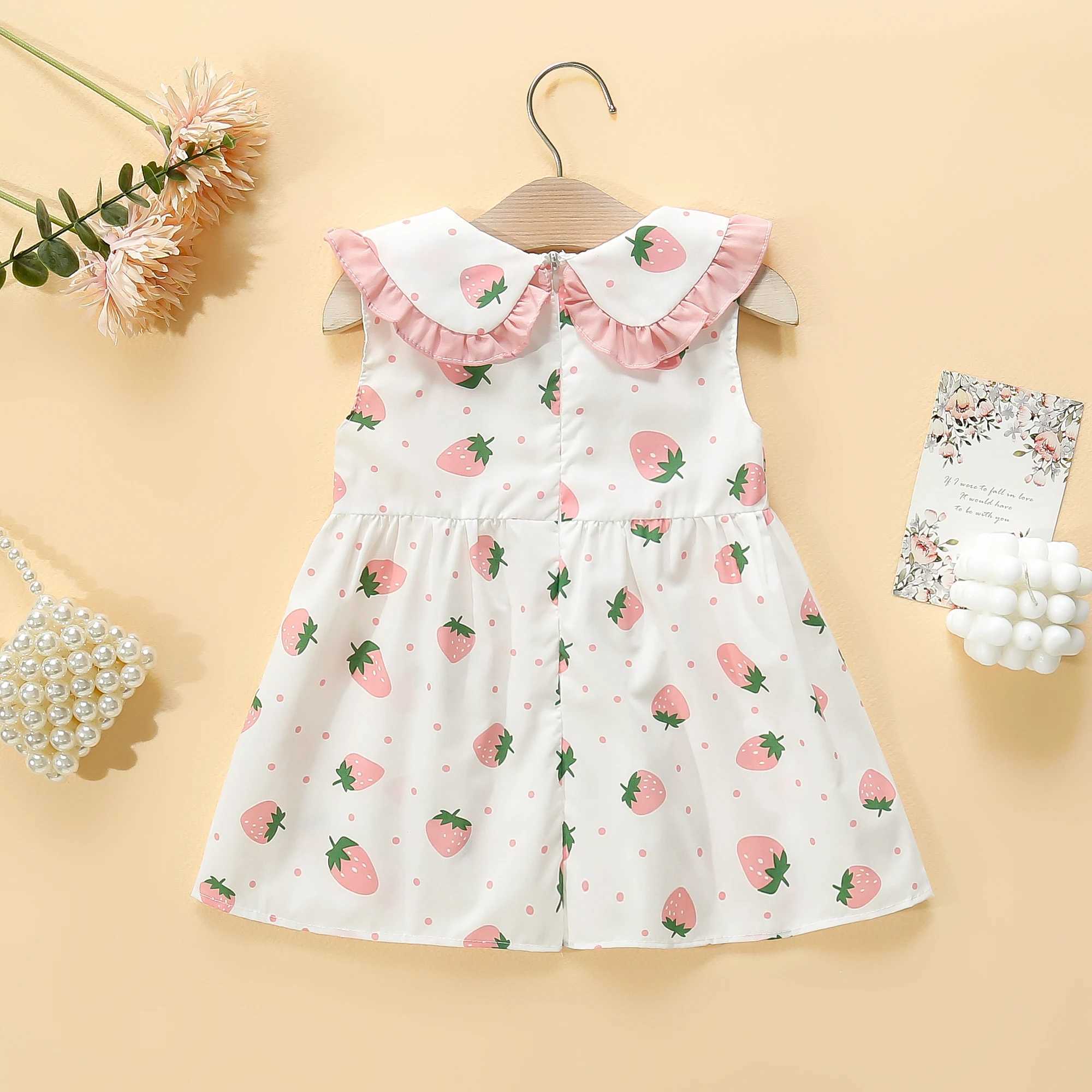 2-Piece Set Girls Dress Bag Summer Little Girl Big Collar Full of Strawberry Dot Printed Princess Dress R250707