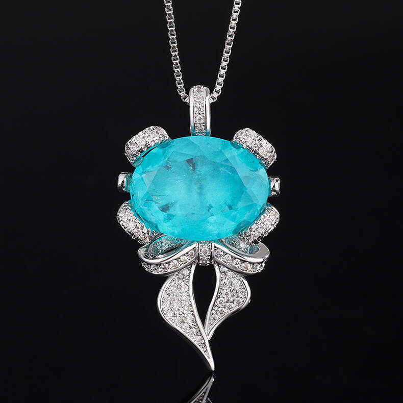 Pendant Set Imitation Gemstone Paraiba Emerald Adjustable Ring Jewelry For Women 280