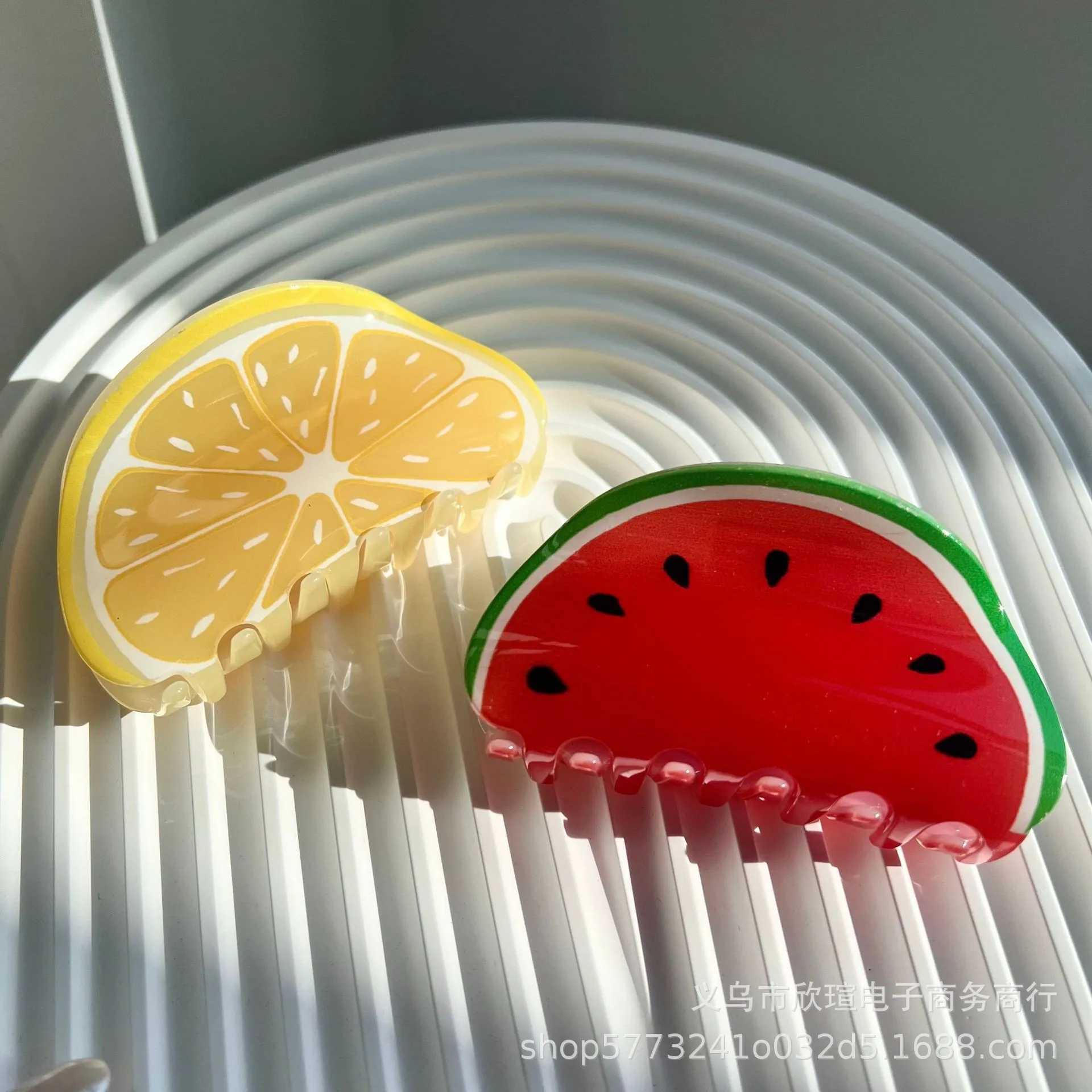 Cute Acrylic Watermelon Kiwi Fruit Lemon Fruits Large Size Hair Clip Claw For Women New Transparent Geometric Hair Accessories Y250707