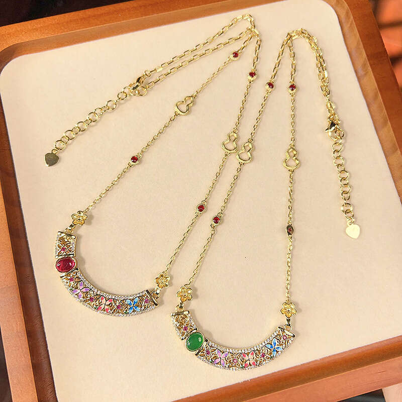 Autumn Winter New Necklace Jewelry Inlaid With Colorful Dias Enamel Craft Copper Gold Plated Women's Fashion Versatile 00E