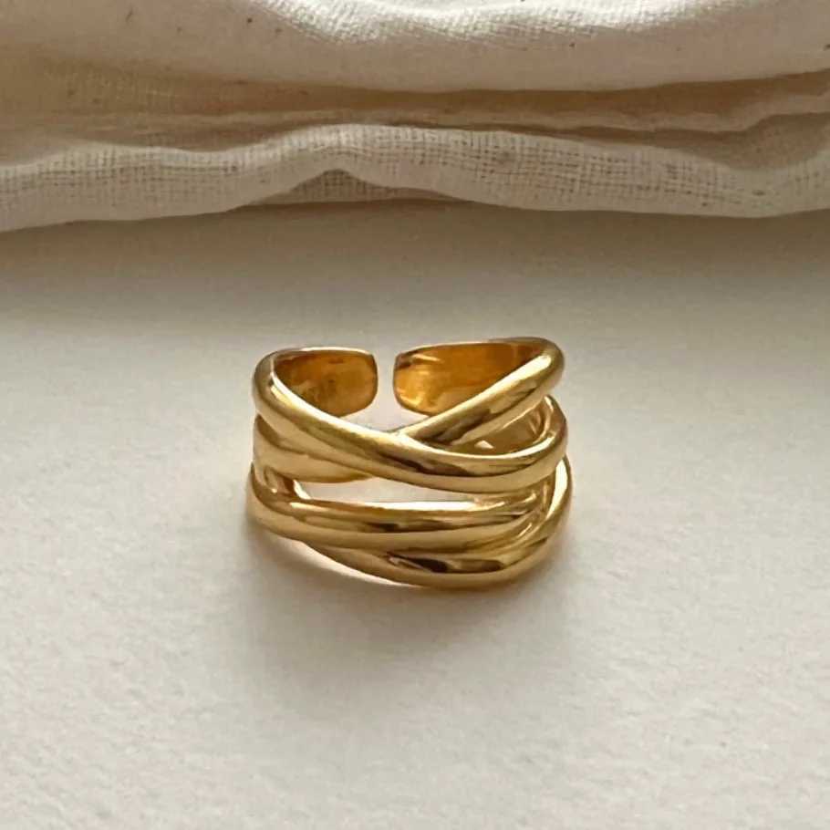 925 Sterling Silver Rings for Women Fashion Geometric Handmade Irregular Interware Gold Ring Party Christmas Gift XJ250707
