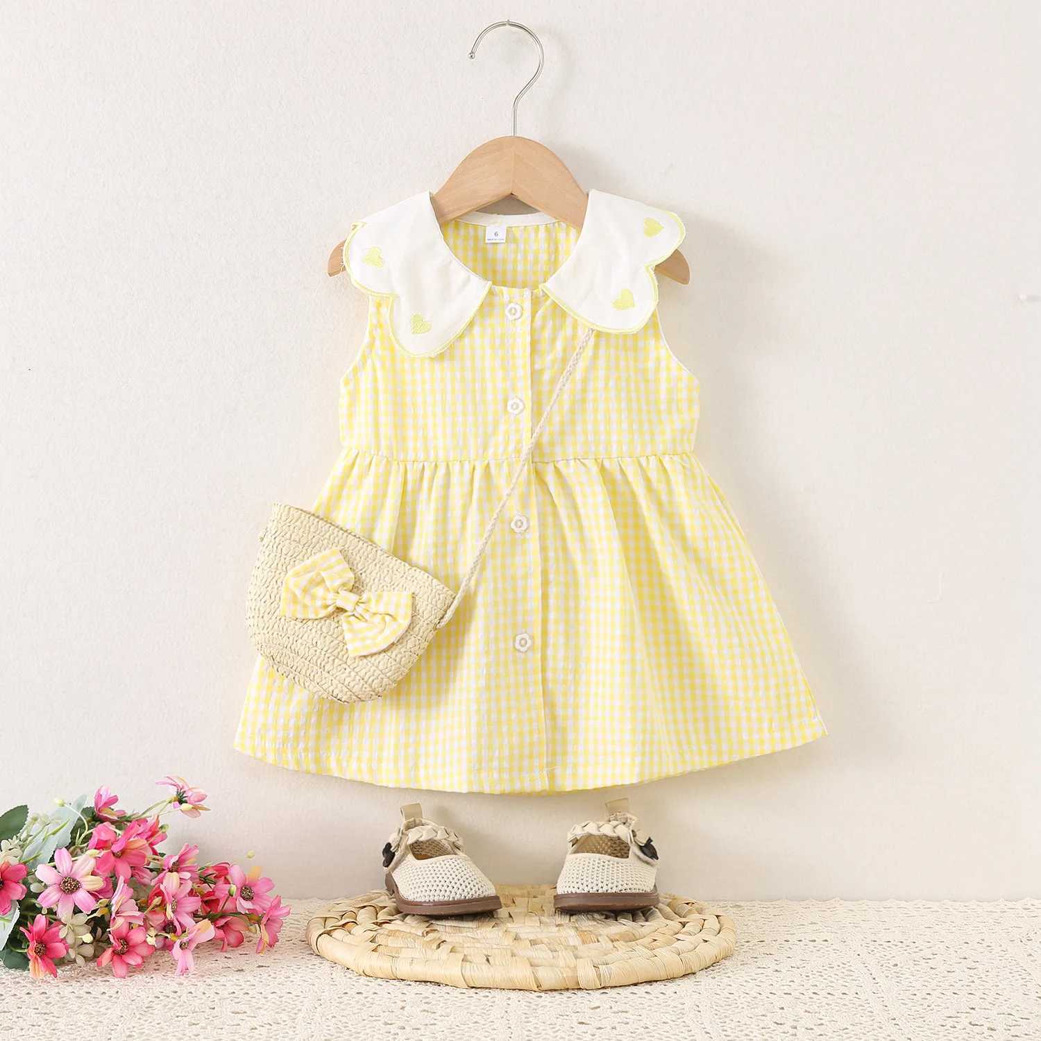 Baby Girl Dress Summer Cotton Plaid Sleeveless Girl Dress Cute Lapel Girl Dress BabyClothing R250707
