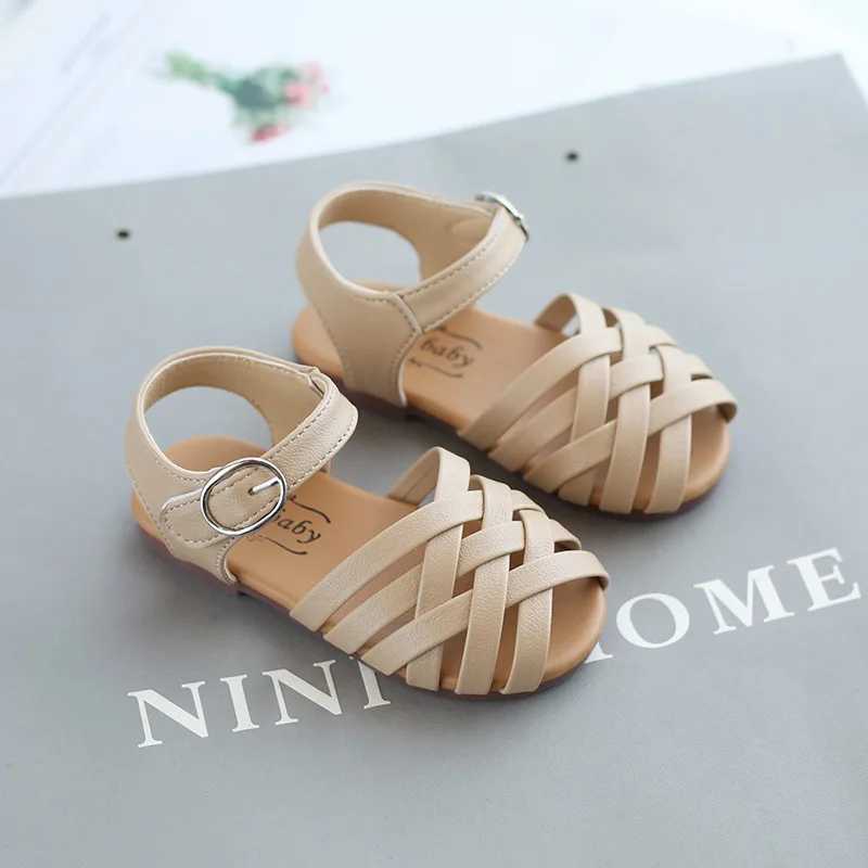 Girls Summer Sandals Baby Girl Toddler Kids Shoes Sweet Princess Soft Childrens Beach Rome Sandals Woven Cut-outs Closed-toe R250707
