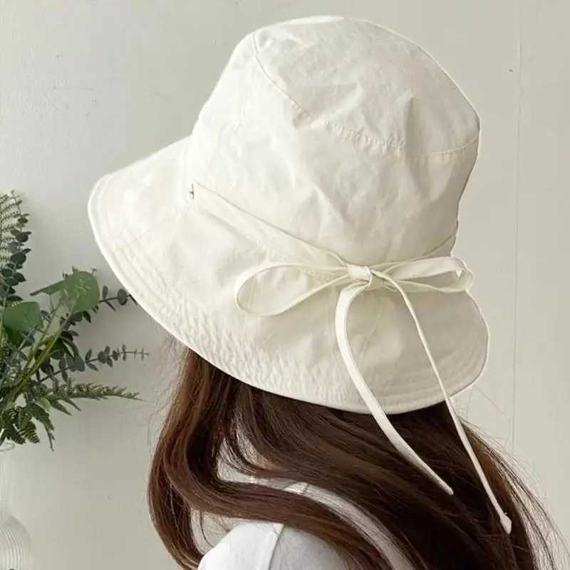 Summer Fisherman Cap for Women Korean Large-Brimmed Bucket Hat Outdoor Beach Travel Sunshade Panama Hats Y250707