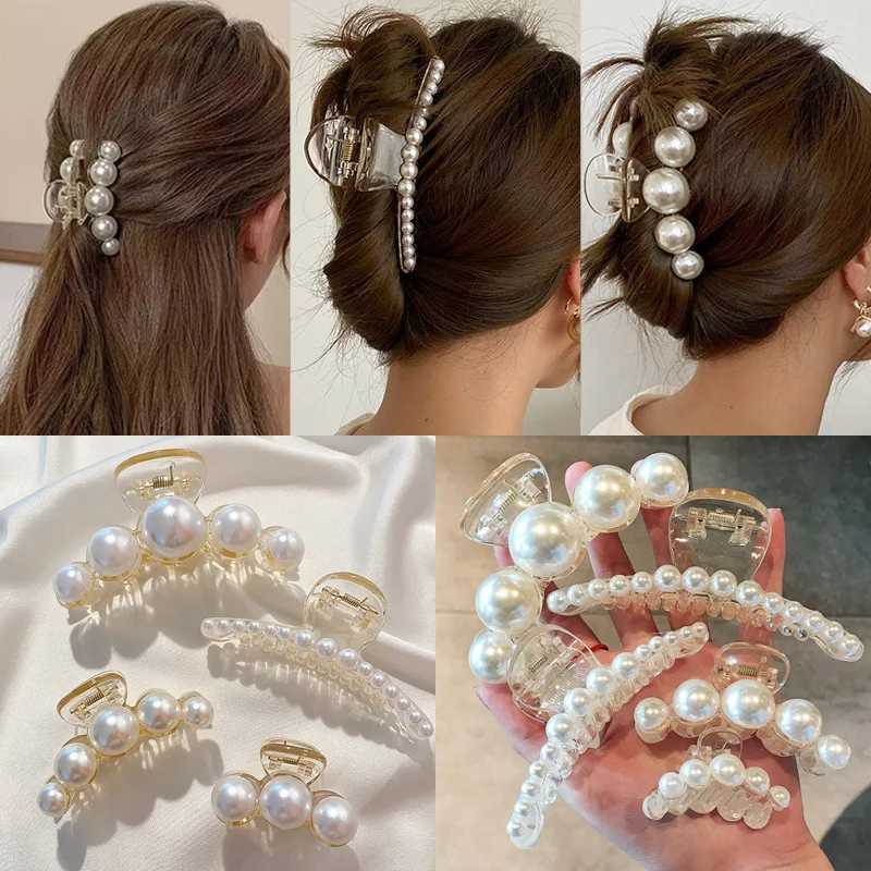 Vintage Pearl Clips Set Large Claw Korean Ponytail Big Barrettes Jaw Hairpins For Women Hair Accessories Hairgrip Gift Y250707