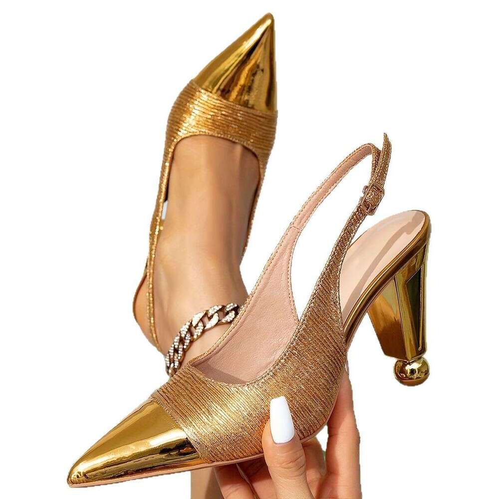 Gold Fashion Party Evening Irregular Pointed Toe Thin Buckle High New Heel Sandals New Women's Shoes