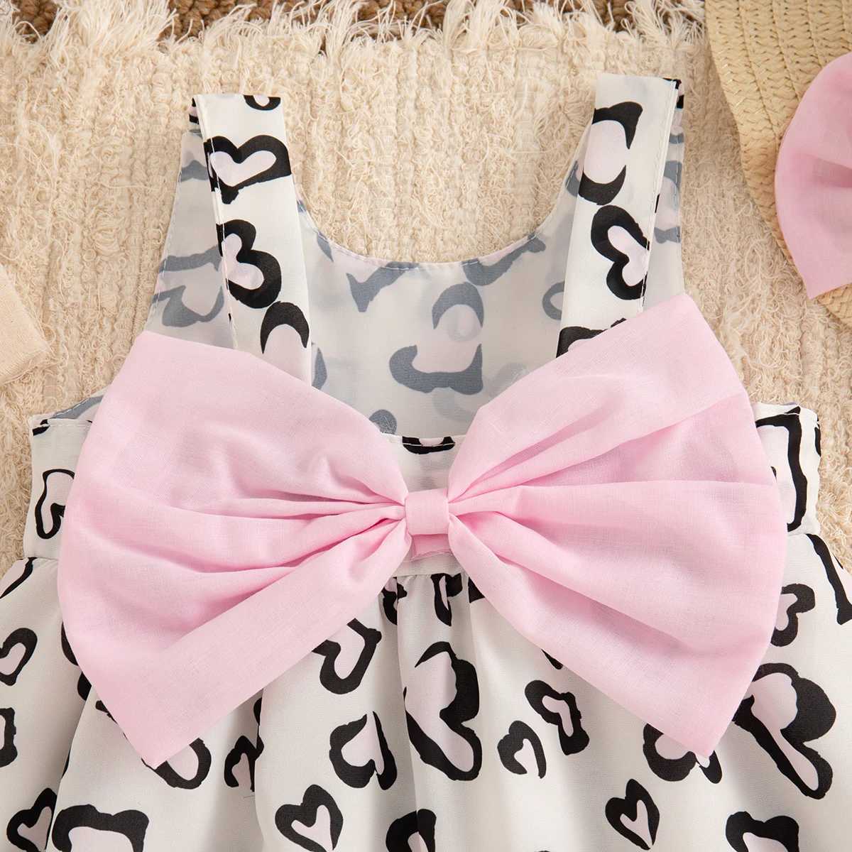 Baby Clothes Girl Summer Bow And Heart Leopard Pattern Halter Dress Cute Casual Beach Girl Kids Dress With Hat R250707