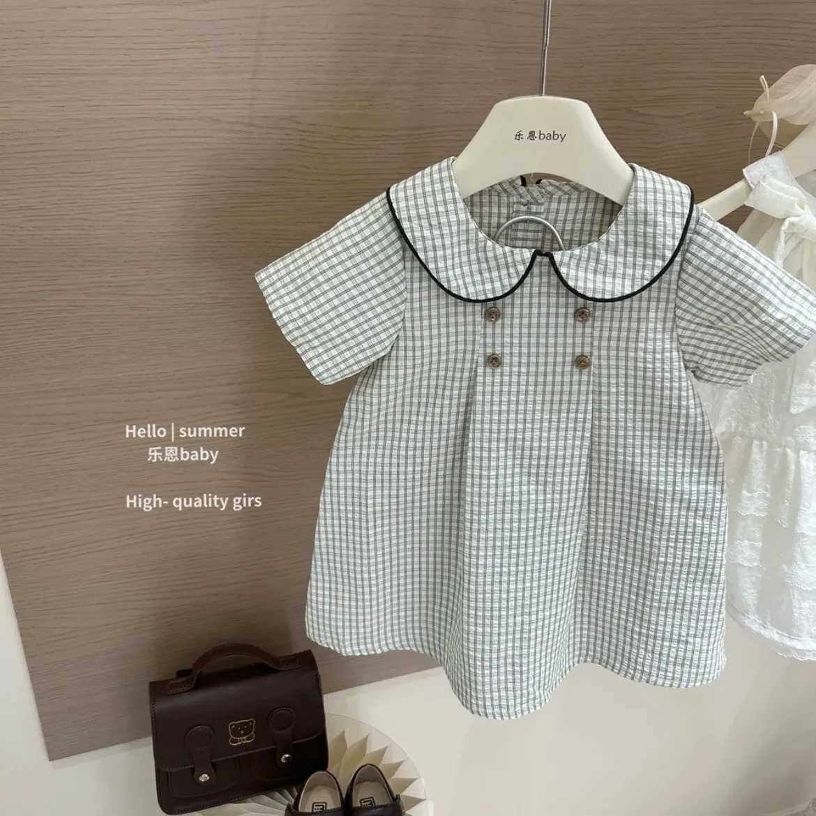 2025 Summer New Girls Baby Girls Cotton Plaid Lapel Shirt Dress Girls Dresses R250707