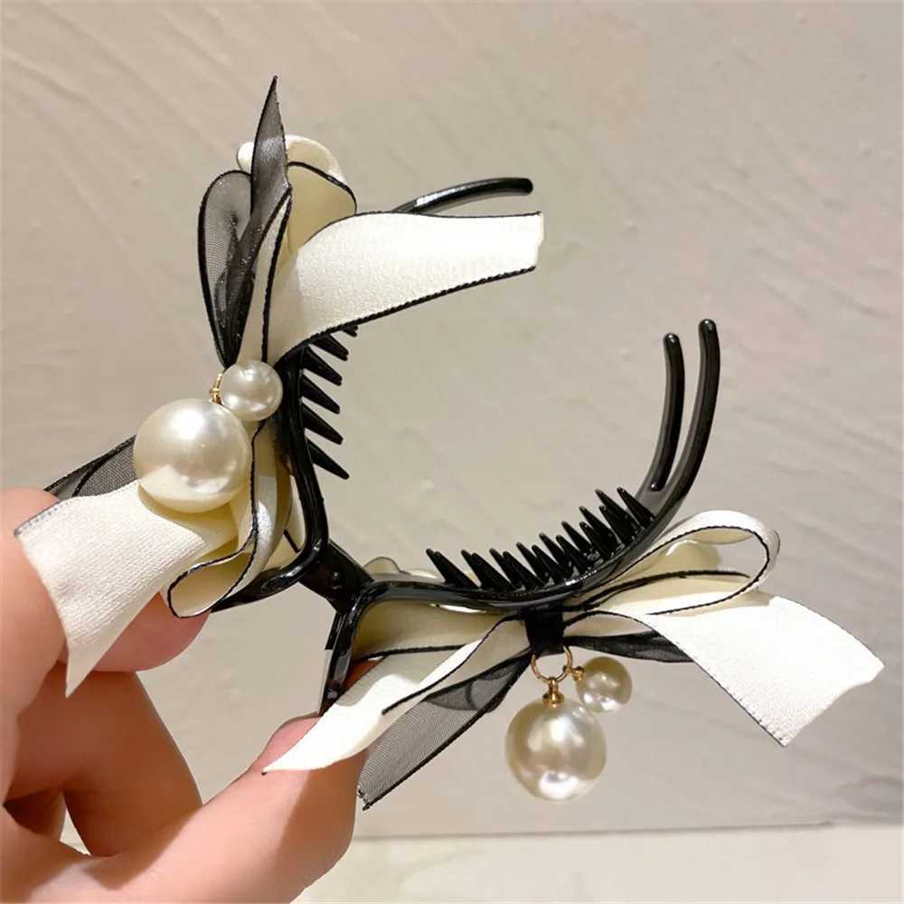 Fashion Pearl Lace Bow Hairpins For Women Korean Elegant Shark Clip Back Head Hair Clip Girls Hair Accessories Jewelry Gifts Z250707