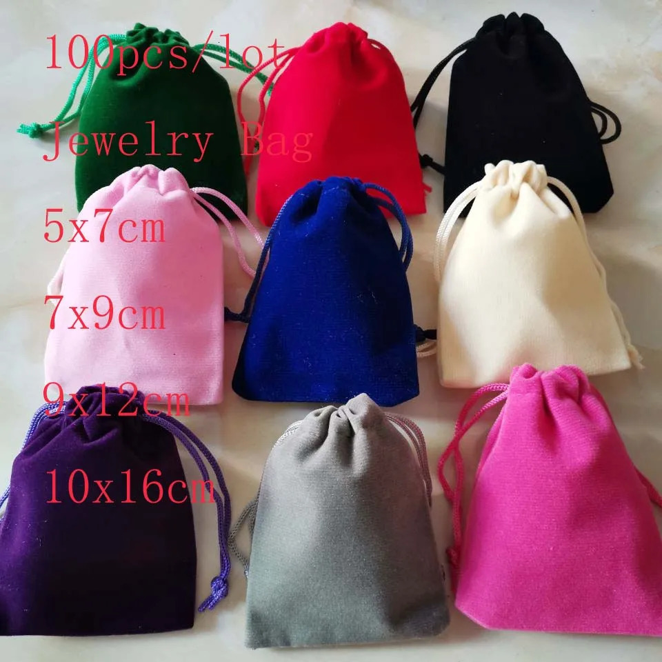 100Pcs/Lot 5x7cm 7x9cm 9x12cm Multicolor Drawstrings Velvet Gift Bags Jewelry Packaging Pouches Wedding Christmas Gift Bags 250702