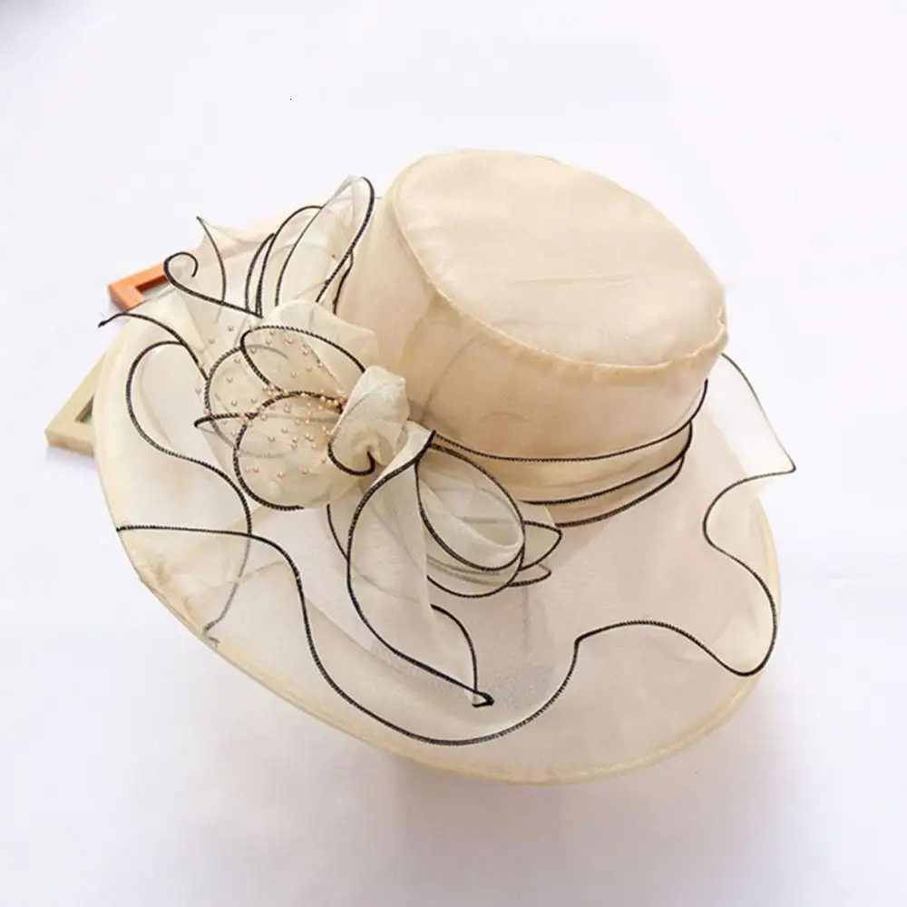Elegant Bow Wide Brim Bucket Hats Church Hat Fedora Women Summer Foldable Sun Cap Flower Wedding Tea Party Hat 250707