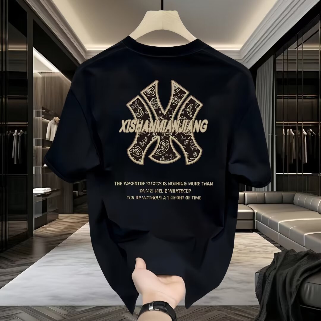 free shipping for man American streetwear brand ins high-end pure cotton printed short-sleeved casual round-neck T-shirt popular