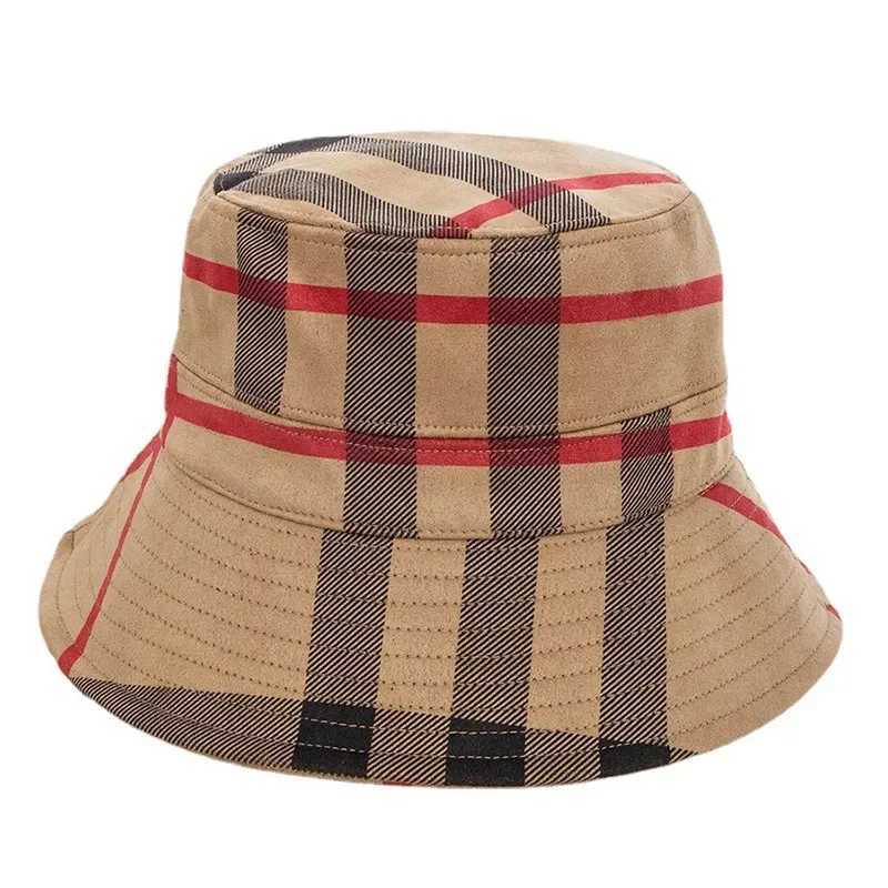 Women Bucket Hats Fishermans Hat Foldable Plaid Pattern Sun Hats Japanese Casual Winter Warm Fashion Tie-Dye Caps Y250707