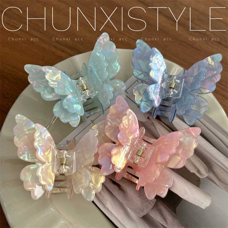 Acetate Double-Layer Butterfly Hair Claw Colorful French Style Retro Elegant Hair Clamps Women Sweet Hairpins Hair Styling Tools Y250707