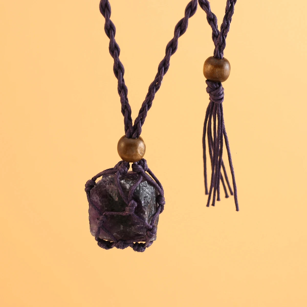 Natural Crystal Quartz Raw Net Pocket Pendant Necklaces Healing Stone Amethyst Hangings Craft Weave Rope Necklace Jewelry Gift 250704