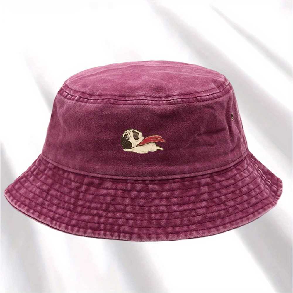 Dog print fisherman hat foldable storage washed and vintage style unisex fashionable bucket hat basin hat Y250707