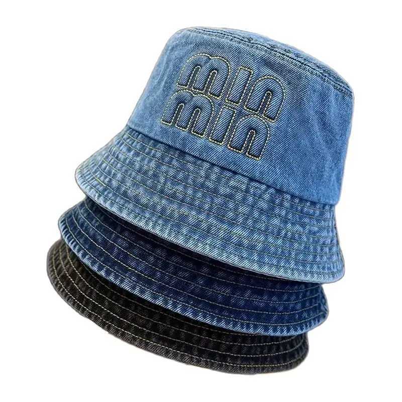 Washed Denim Embroidery Letter Fisherman Hat Children Spring Summer Jeans Korean New Bucket Hat Luxury Brand Sun Hat Cap Y250707