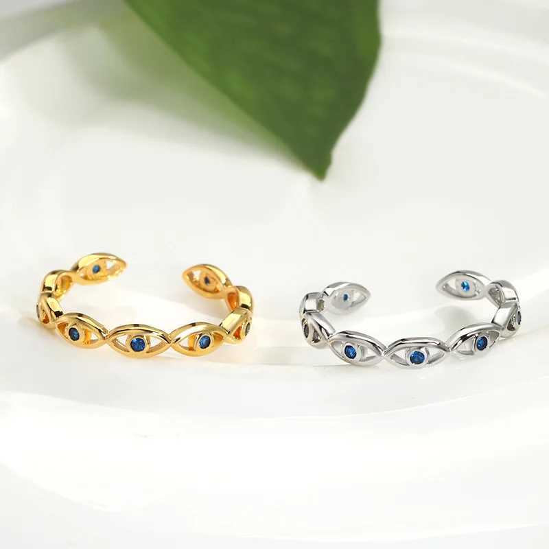 YILUOCD Blue Zircon Devil Eyes Open Adjustable Rings Lucky Turkish Evil Eye Finger Rings For Women Wedding Band JewelryXJ250707
