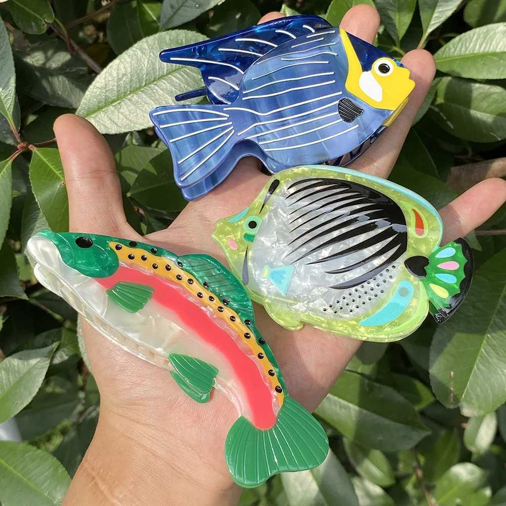 Creative Funny Acetate Tortoise Sturgeon Fish Shark Hairpin Oversize Marine Animal Barrettes Thick Hair Clip Claw Accessories Y250707