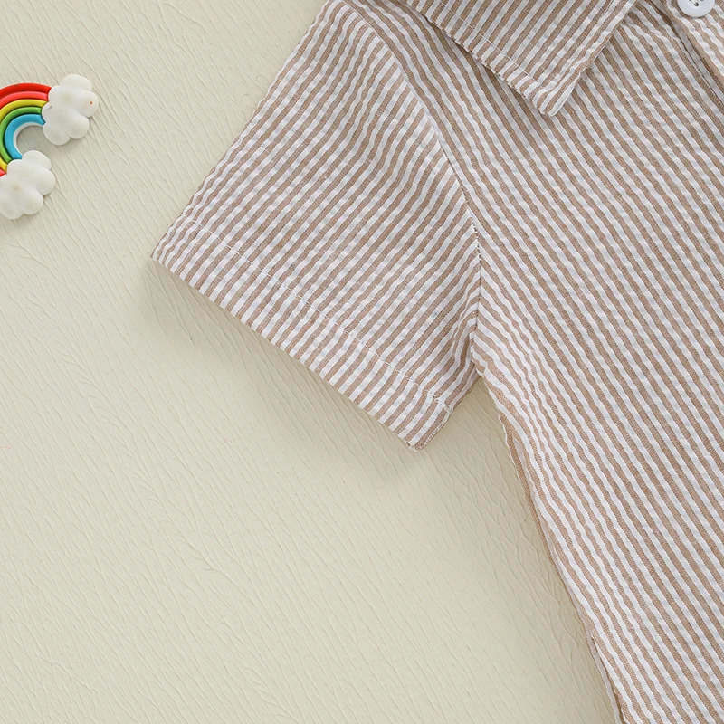 0-18M Summer born Baby Boys Casual Rompers Clothing Striped Print Pocket Turn-down Collar Button Jumpsuits Playsuits 250707