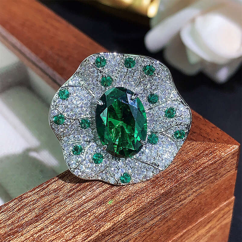 Jewelry New Ring Accessories Colorful Gemstone Red Green Rose Flower Fashion High-End Sense Women's Light Luxury F0e