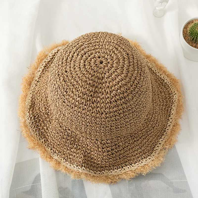 Handmade Crochet Hollow Out Foldable Straw Hat Women UV Resistant And Adjustable Sun Hat Essential For Outdoor Beach Travel Y250707