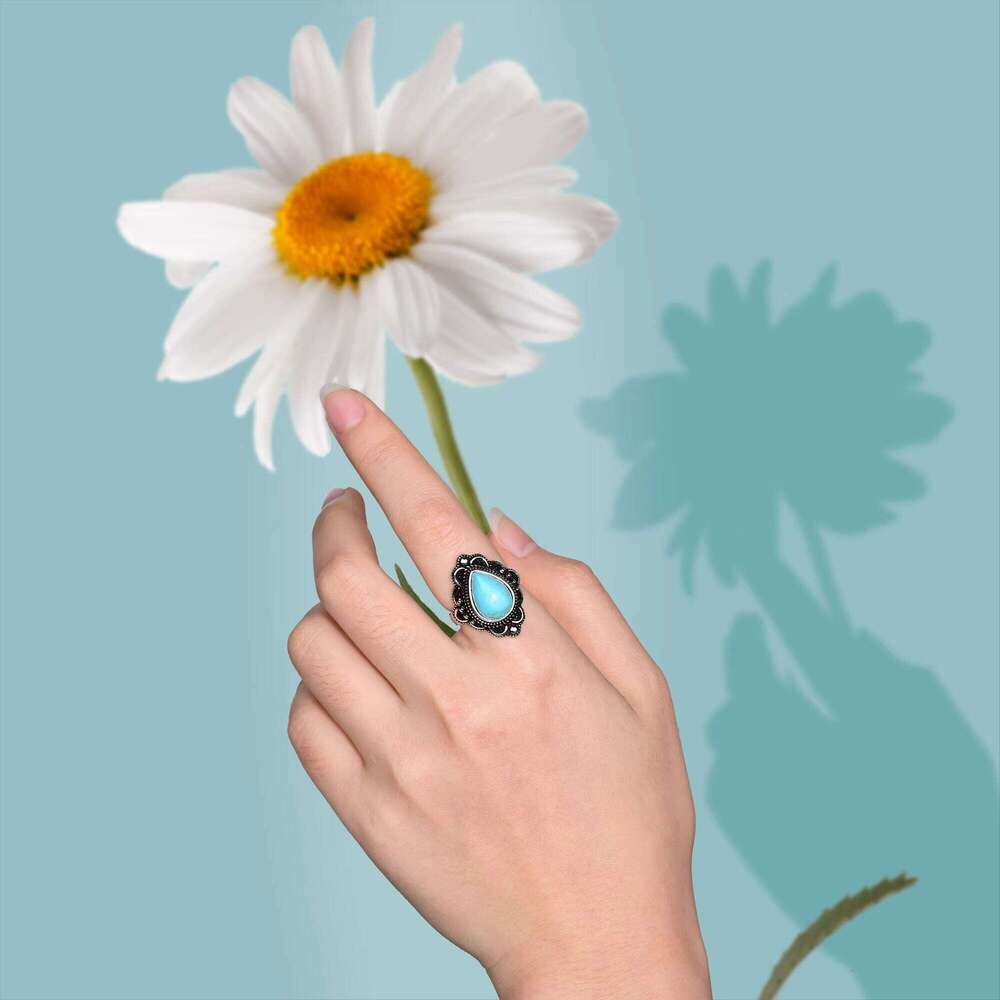 Secondhand Silver Turquoise Natural Stone Ring Women's Gift Boutique Jewelry Clearance
