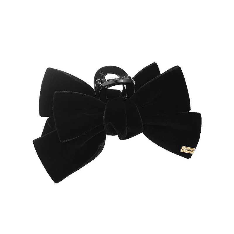 1pc black velvet bow hair clip autumn and winter high-end feeling hair grab large versatile temperament shark clip Z250707