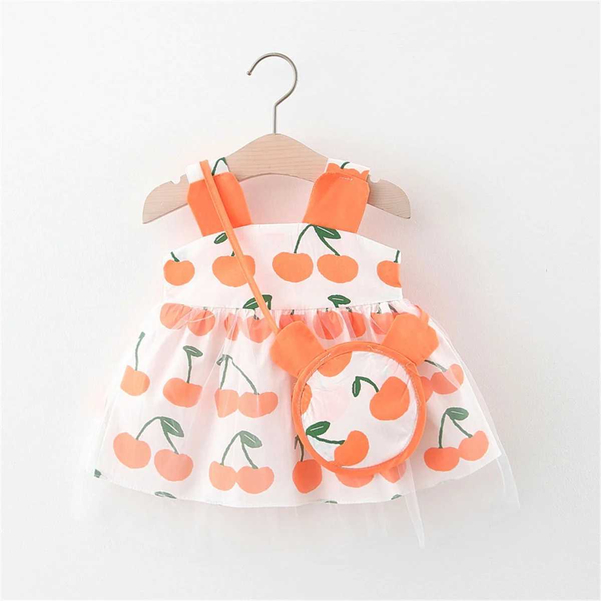 2-piece Summer Baby Girl Mesh Princess Party Birthday Dress and Bag Printed Suspender Sleeveless Fairy Clothes R250707