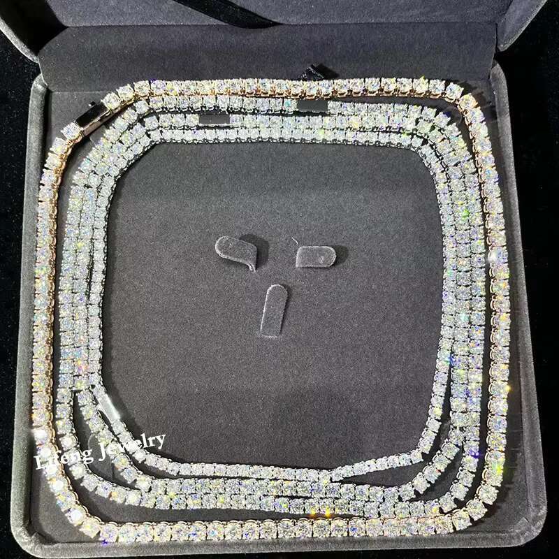 Factory Wholesale Custom Hip Hop Tennis Link Chain Necklace in 3mm-6mm VVS Moissanite 925 Sterling Silver With Diamond for Gift
