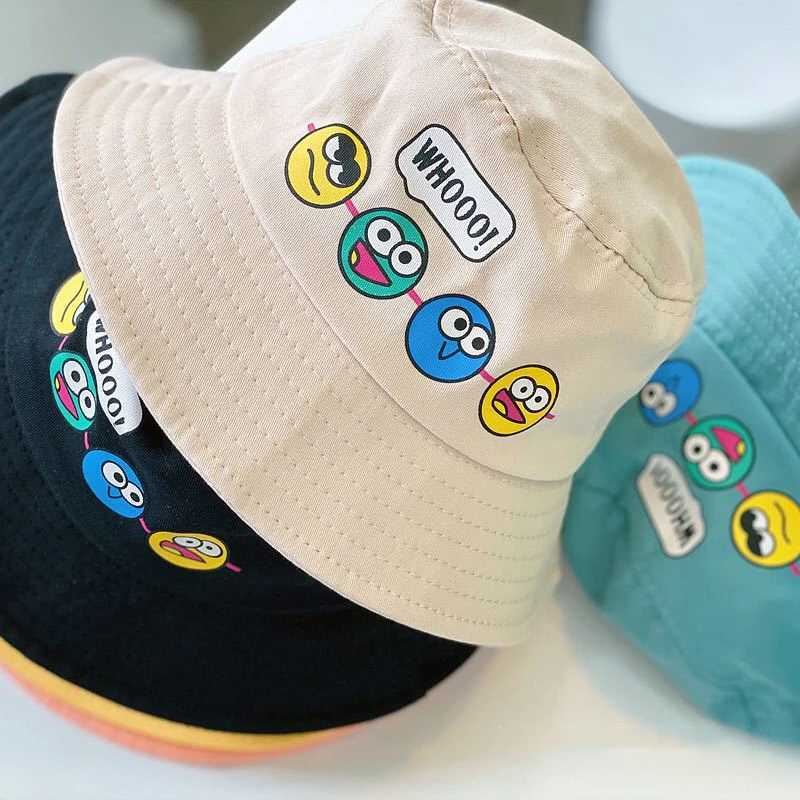 Children Bucket Hat New Spring Boys Girls Sun Hat Cute Funny Expression Cartoon Outdoor Summer Kids Hat Fishing Cap Korean Style Y250707