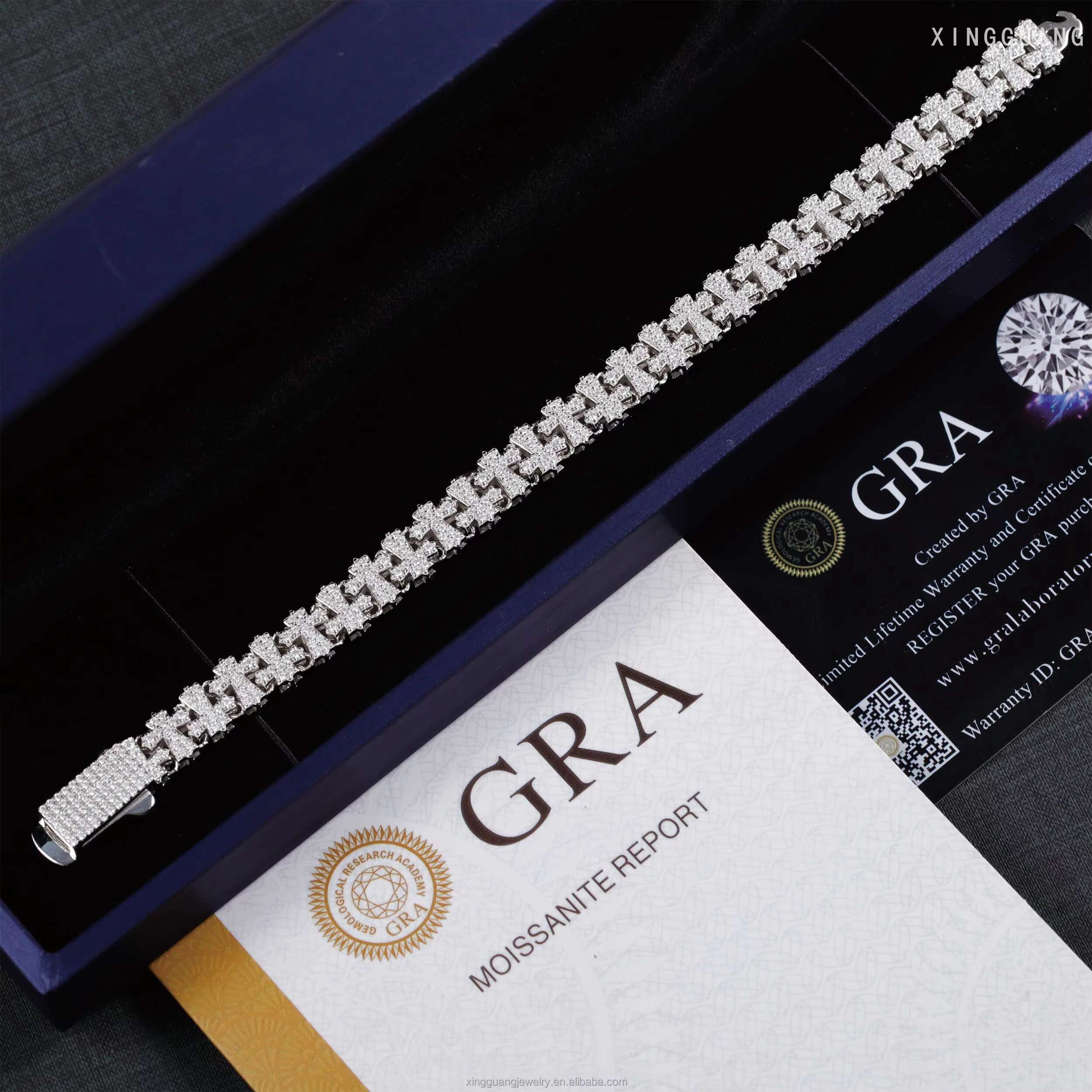 Trendy 14mm Wide Multi Cross Bracelet Moissanite White Gold Plated Silver Cuban Links Men Women Jewelry Cuban Bracelet Jewelry