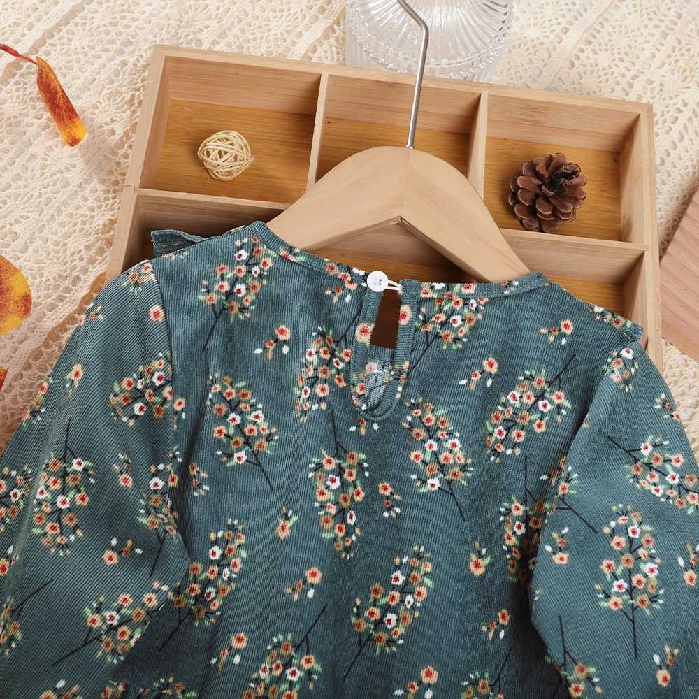 2023 Autumn New Bear Leader Girls Dress Round Neck Ruffled Flower Print Long Sleeve Dress Childrens Fashion Dress R250707