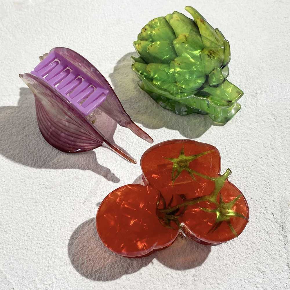 New Design Acrylic Lettuce Onion Tomato Shape Hair Clip Claw For Women Girls Creative Funny Printed Geometric Hair Accessories Y250707