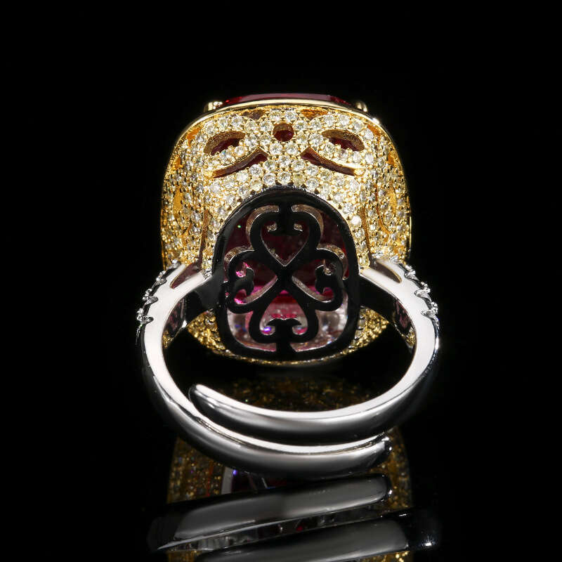 Hua Youmei Jewelry Ring Imitation Red Corundum Emerald Zircon Women's High-End Luxury Accessories 56F