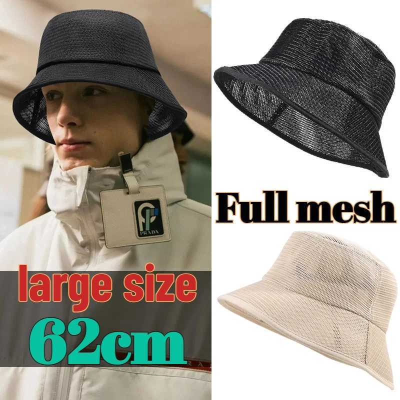 Full Mesh Breathable Oversize Bucket Hats for Men with Big Heads Outdoor Fishing Sun Hat for Women Plus Size Panama Beach Cap 58cm 60cm 62cm Y250707