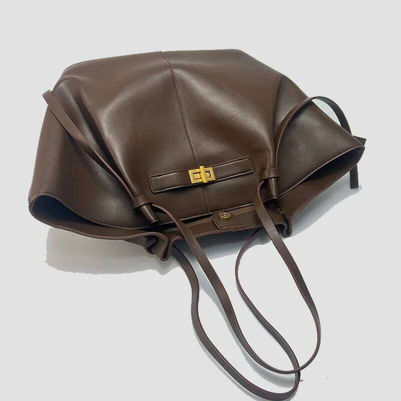 fashion large capacity trapeze women shoulder bags designer metal lock handbags highquality pu leather big tote commute bag