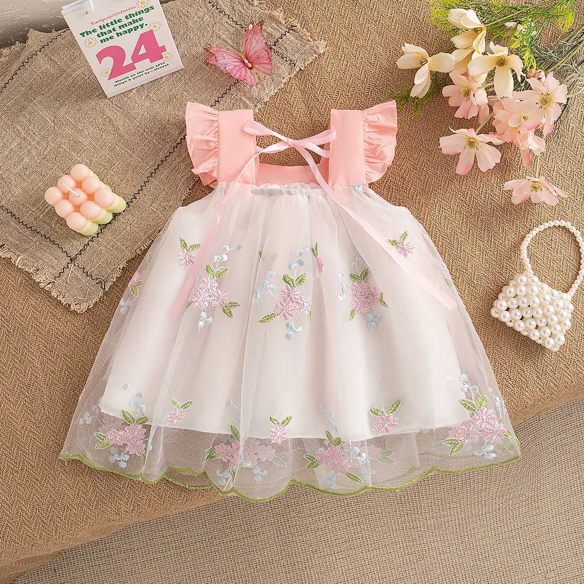 Baby Girl Dress Summer Floral Pattern Backless Square Neck Puffy Girl Kids Dress Cute Casual Girls Princess Dresses R250707
