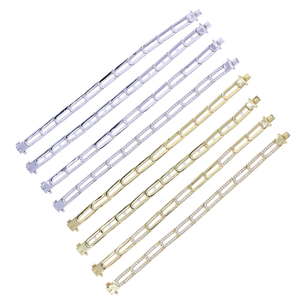 sdzstone 2025 New Hollow Square Geometric Paper Clip Bracelet Paved Bling Cubic Zirconia For Women Girl Fashion Jewelry