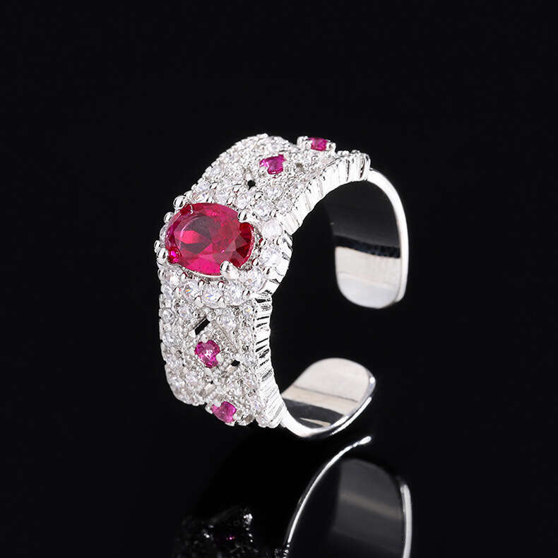 Red Corundum Open Korean Style Personality Simple Blue Fashion Index Finger Ring 6Bc