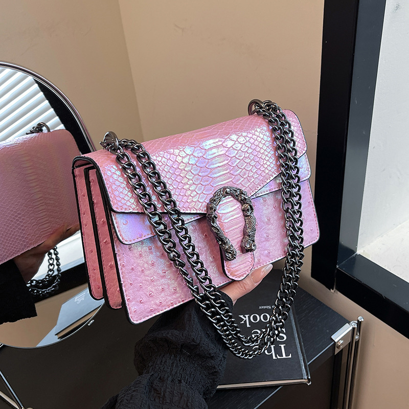 Designer Chain Crossbody Shoulder 2025 New Double Compartment Flap Small Square Crocodile Pattern Light Luxury Women's Bag
