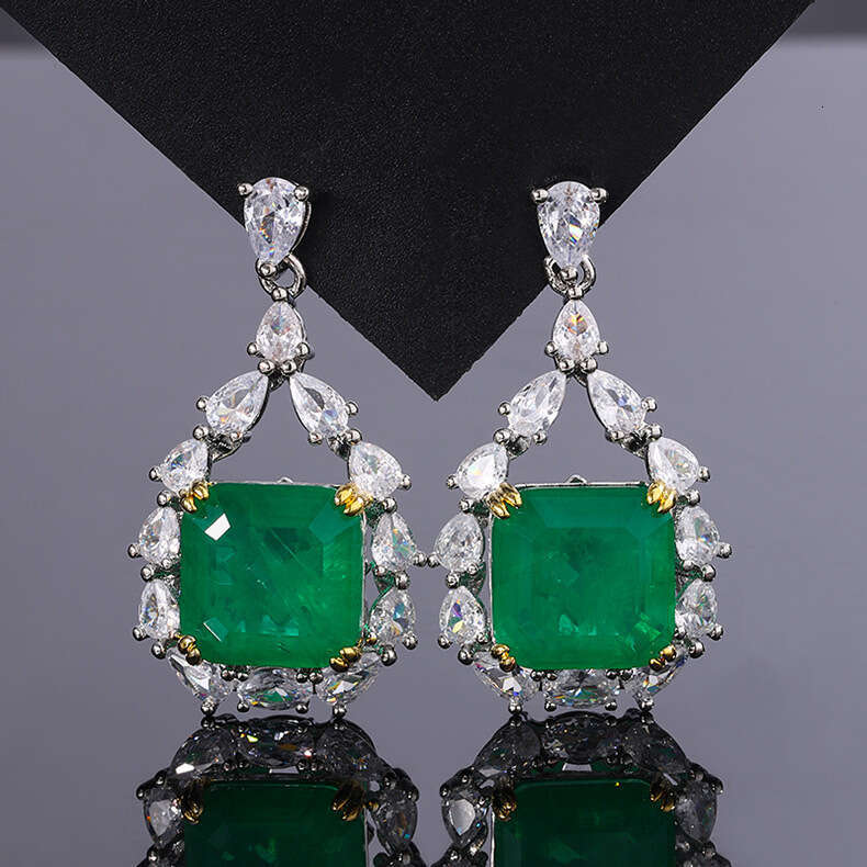 Huayoumei Paraiba Zircon Emerald Red Earrings Jewelry 6De