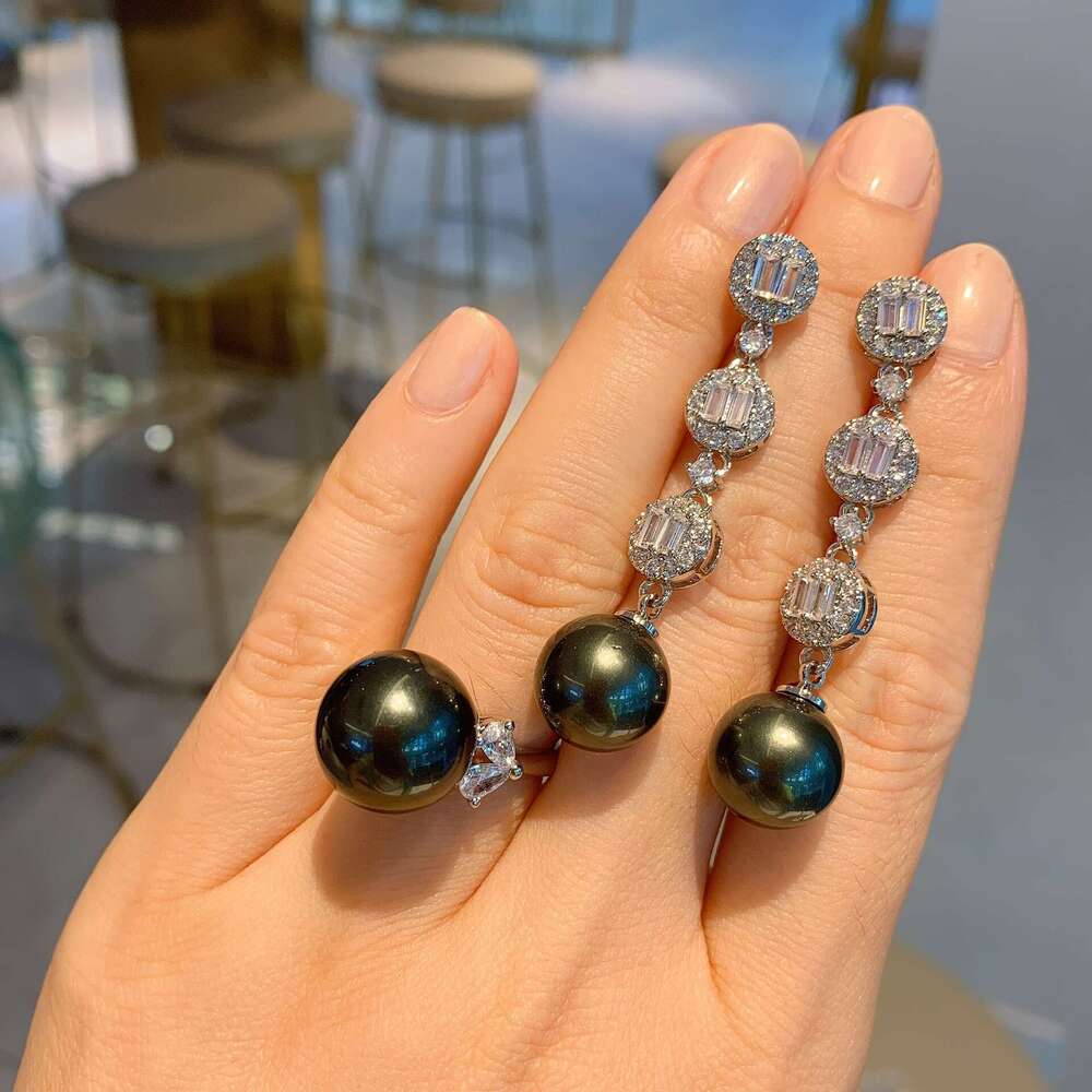 Tiktok S Tahitian Pearl Ring And Earrings Jewelry Set For Socialite Fashion Outfit 0D2