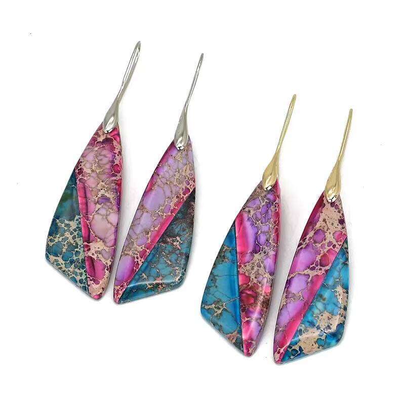 Elegant Bohemian Triangle Natural Stone Mixed Color Earrings
