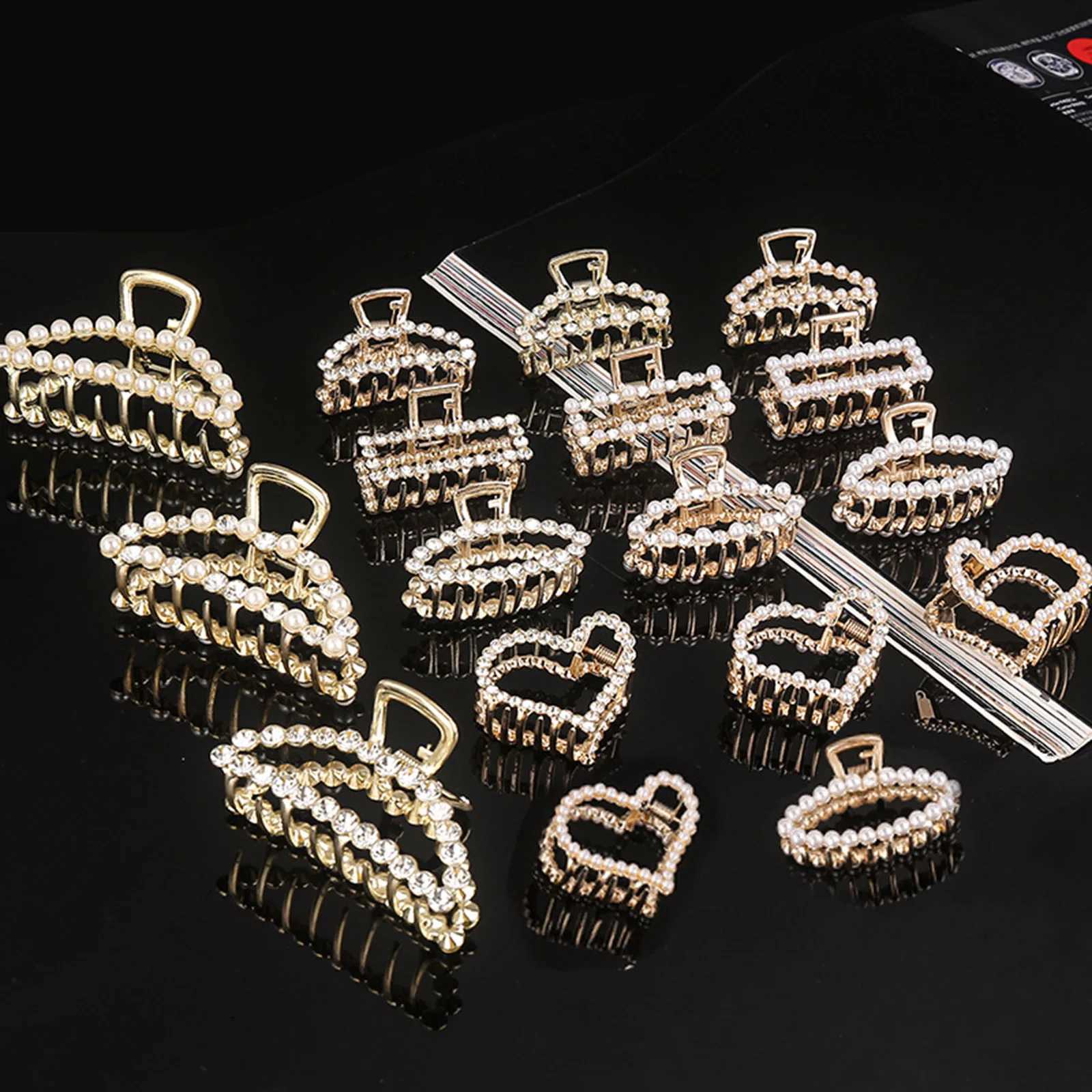 Women Girls Pearls Solid Beads Hair Claws Elegant Metal Barrettes Headwear Hairpins Horsetail Hair Clips Hair Crab Accessories Y250707