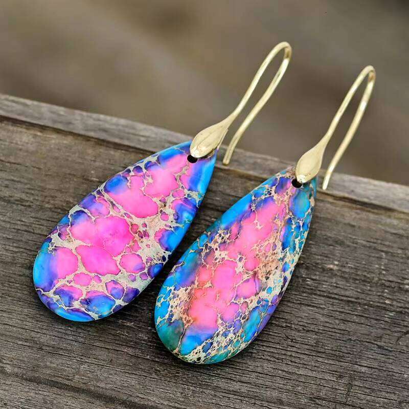 Dangle & Chandelier Hot Selling Mixed Color Water Drop Imperial Stone Gold and Sier Earrings Natural stone jewelry and ornaments